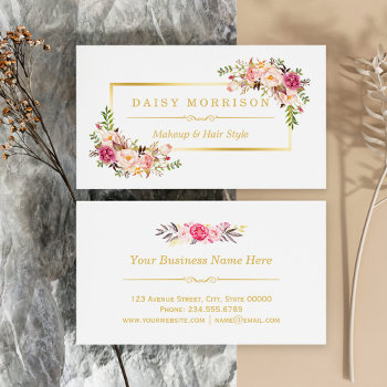 Chic Floral Gold Frame Makeup Artist Beauty Salon Business Card by CardHunter at Zazzle
