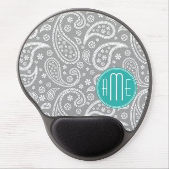 Chic Floral Gray Paisley Pattern & Blue Monogram Gel Mouse Pad by ZeraDesign at Zazzle