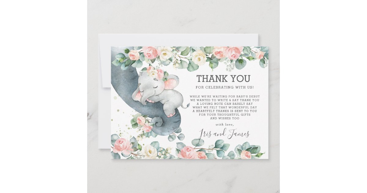 Baby Boy Baby Girl Personalized Baby Stationery Stationary ELEPHANT FLOWERS Baby Shower Thank You Cards Baby Thank You Notes