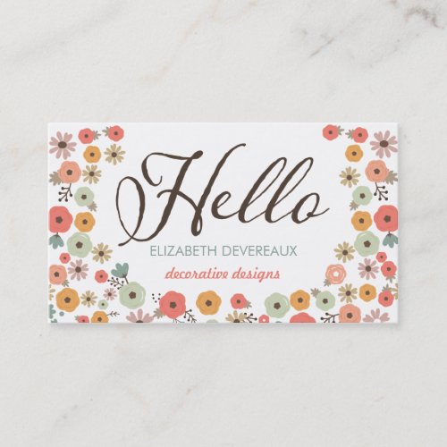 Chic Floral Hello Business Card Template