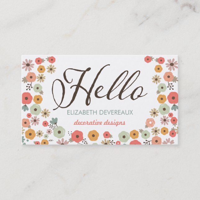 Chic Floral Hello Business Card (Front)