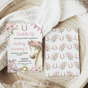 Chic Floral Horse Or Pony Saddle Up Birthday Invitation by Sugar_Puff_Kids at Zazzle