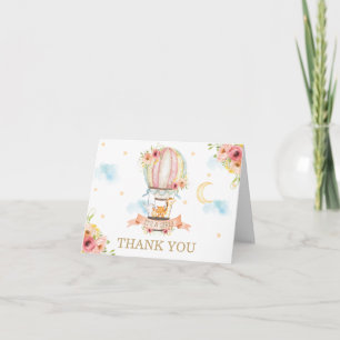 Chic Floral Hot Air Balloon Animals Baby Shower Letterpress Thank You Card