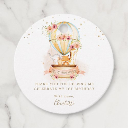 Chic Floral Hot Air Balloon Animals Thank You Favor Tags
