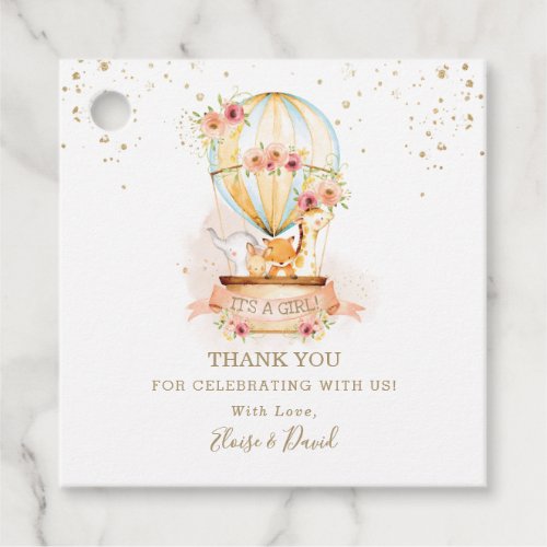 Chic Floral Hot Air Balloon Animals Thank You Favor Tags