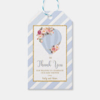 Chic Floral Hot Air Balloon Baby Shower Blue Boy Gift Tags