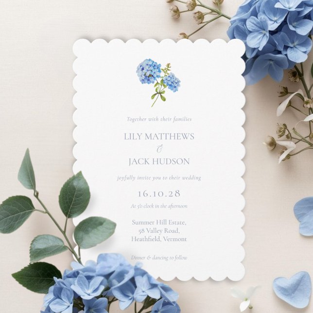 Chic Floral Hydrangea Non Photo Wedding Invitation (Creator Uploaded)