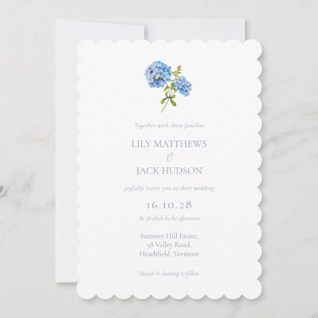 Chic Floral Hydrangea Non Photo Wedding Invitation (Front)