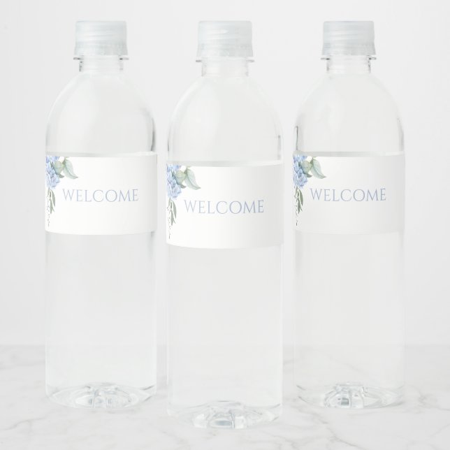 Chic Floral Hydrangea Wedding  Water Bottle Label (Bottles)