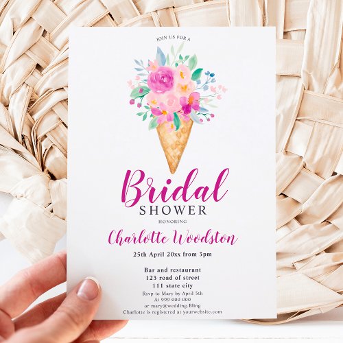 Chic Floral ice cream watercolor bridal shower Invitation