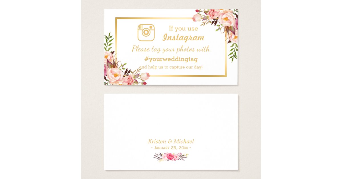 Chic Floral Instagram Hashtag Wedding Insert Card Zazzle