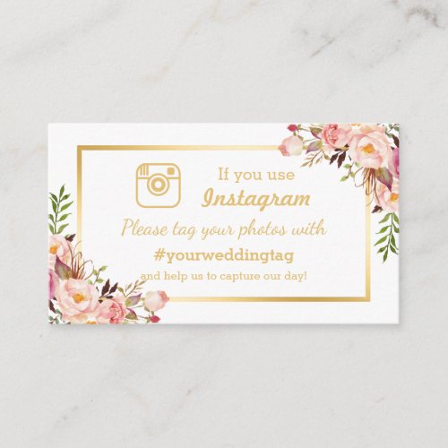 Chic Floral Instagram Hashtag Wedding Insert Card