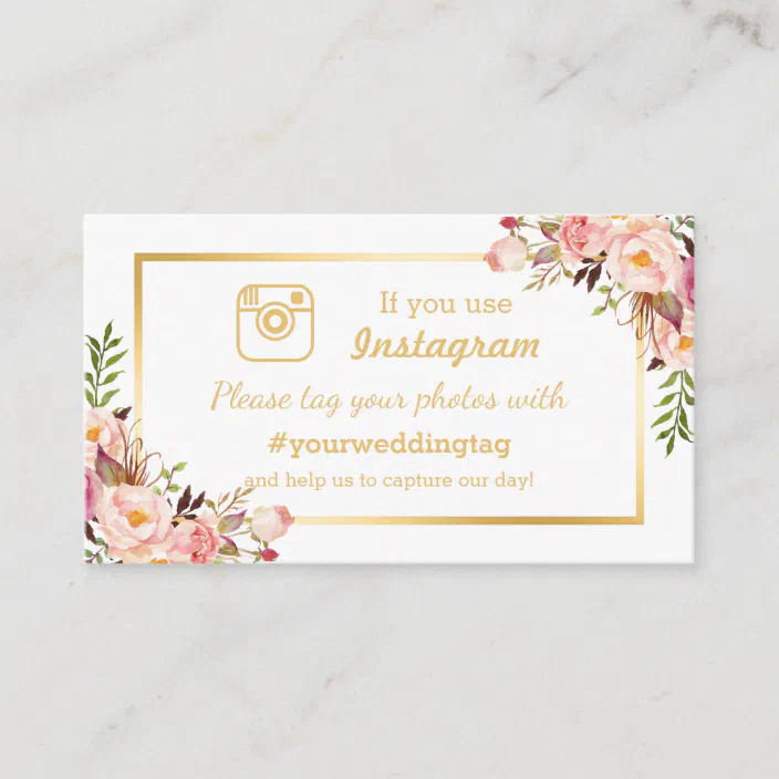 Navy Blue Blush Rose Gold Instagram Hashtag Personalised Wedding Sign 