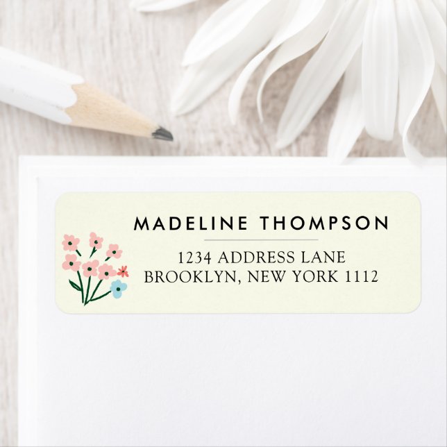 Chic Floral Ivory Pastel Pink Blue Flowers Address Label (Insitu)