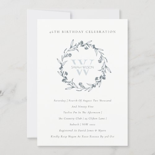 Chic Floral Laurel Wreath Any Age Birthday Invite