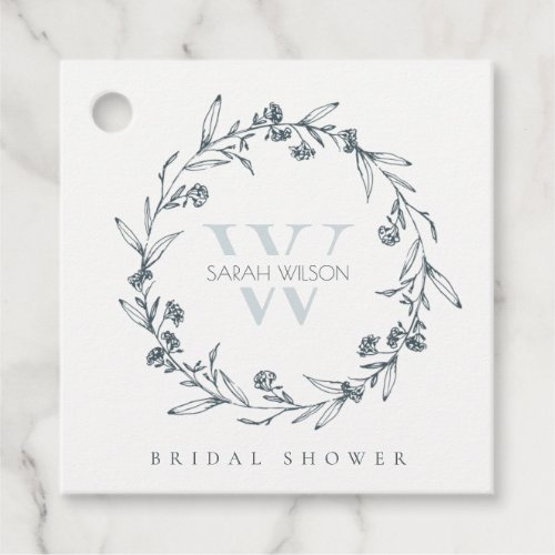 Chic Floral Laurel Wreath Monogram Bridal Shower Favor Tags