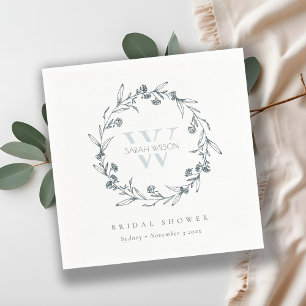 Chic Floral Laurel Wreath Monogram Bridal Shower Napkins