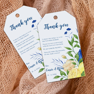 Chic Floral Lemon Citrus Wedding Thank you Message Gift Tags