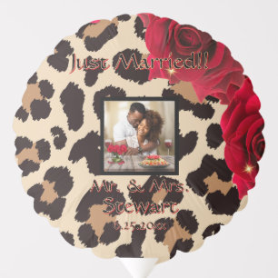 Chic Floral Leopard Print "Just Married" Party Balloon