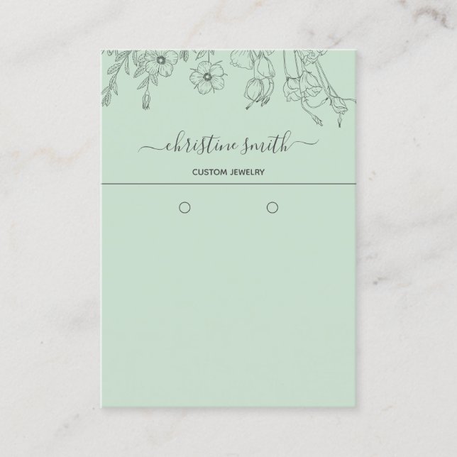 Chic Floral Light Teal Botanical Earring Card (Front)
