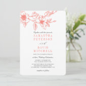 Chic Floral Magnolia Branch | Coral | Wedding Invitation (Standing Front)