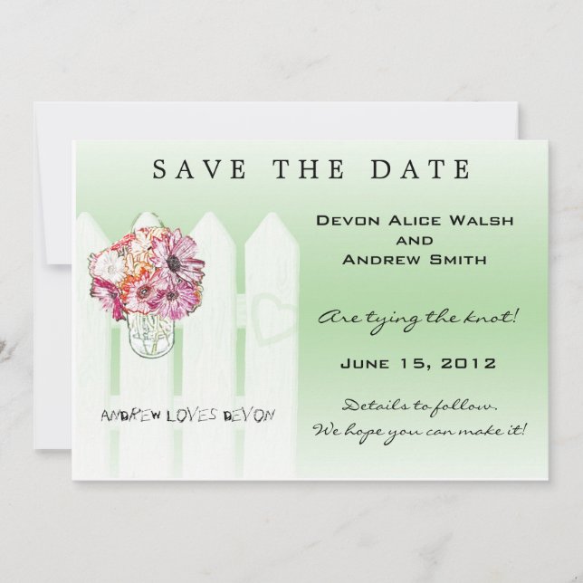 Chic Floral Mason Jar Wedding Save the Date (Front)