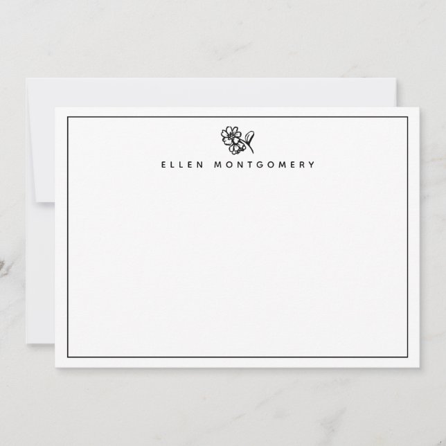 Chic Floral Minimalist Border Thank You Card (Front)