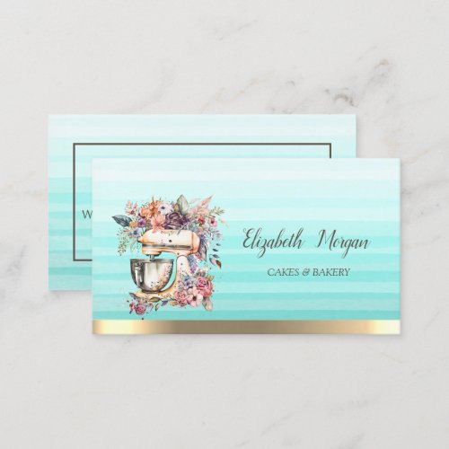 Chic Floral Mixer Stripe Ombre Bakery Business Card