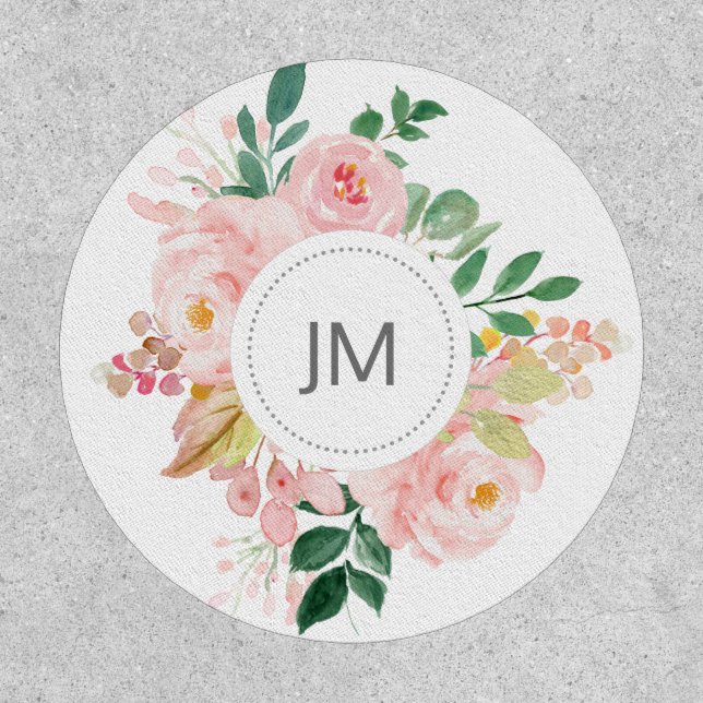 Chic Floral Monogram Blush Pink Peonies Feminine Patch (Front)