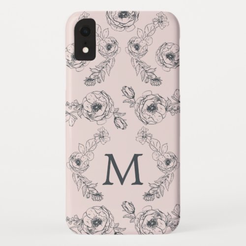 Chic Floral Monogram Elegant Script Pastel Pink iPhone XR Case