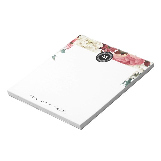 Chic Floral Monogram Post It NotePad (Rotated)