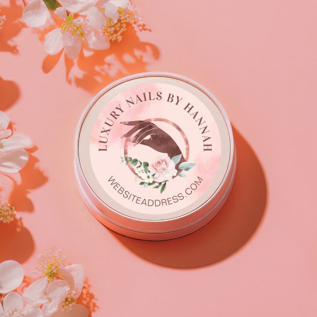 Chic Floral Nail Art Manicure Hand Nail Salon Logo Classic Round Sticker (Creator Uploaded)