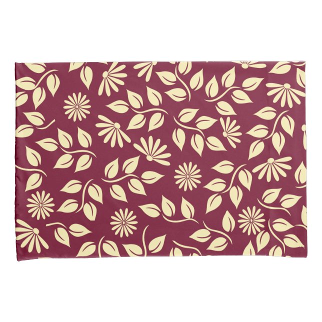 Chic Floral Nature Pastel Yellow Pattern Burgundy Pillow Case (Front-Right)
