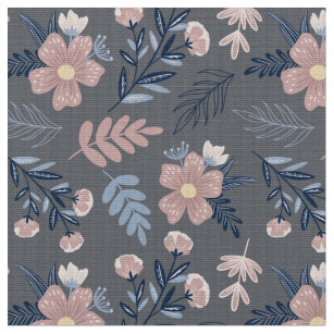 Vintage Vessel' Fabric by the Yard (Navy Blue-Grey/ Green/ Pink)