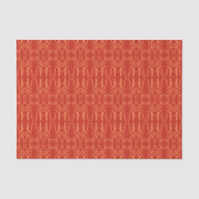 Chic Floral Orange on Red Poppy Flower Outline Tissue Paper (Front)