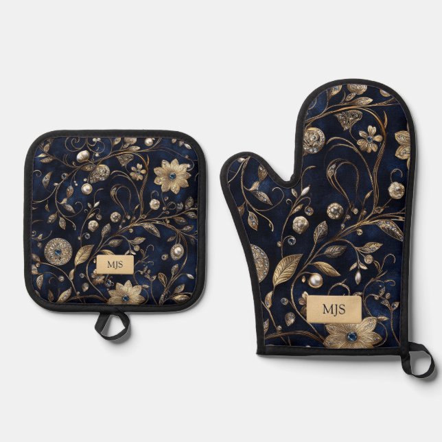 Chic Floral Oven Mitt & Pot Holder Set (Front)