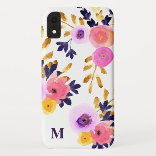 Chic Floral Painted Watercolor Monogram iPhone XR Case