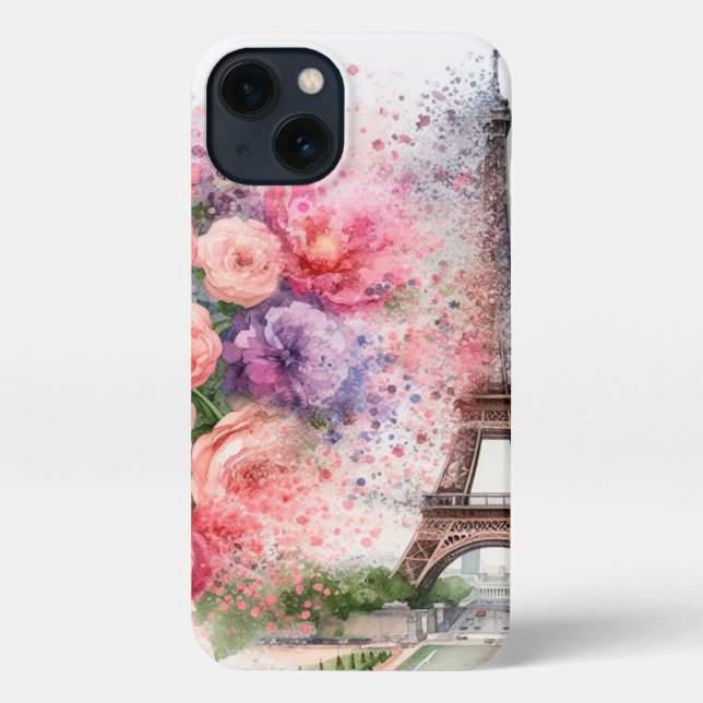 Chic floral Paris, Eiffel Tower iPhone Case (Back)