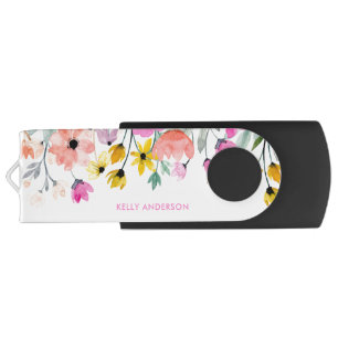 Chic Floral Pattern Botanical Trendy Flash Drive