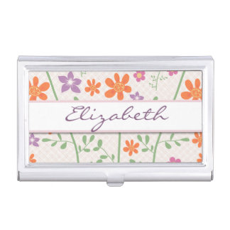 Chic Floral Pattern Design Monogram Business Card Case