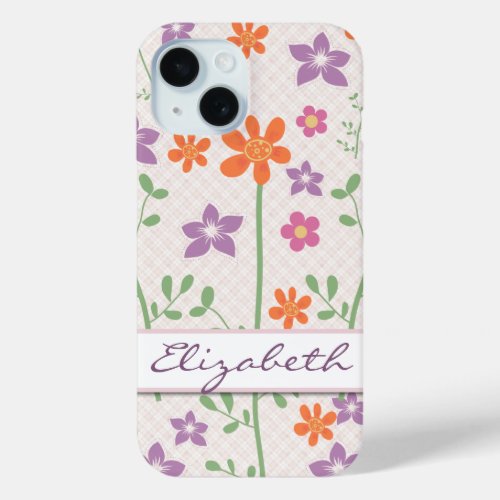 Chic Floral Pattern Design Monogram iPhone 15 Case