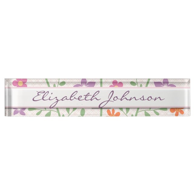 Chic Floral Pattern Design Monogram Desk Name Plate (Front)