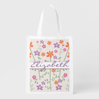 Chic Floral Pattern Design Monogram Grocery Bag