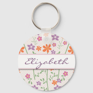 Chic Floral Pattern Design Monogram Keychain