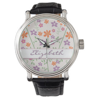 Chic Floral Pattern Design Monogram Watch