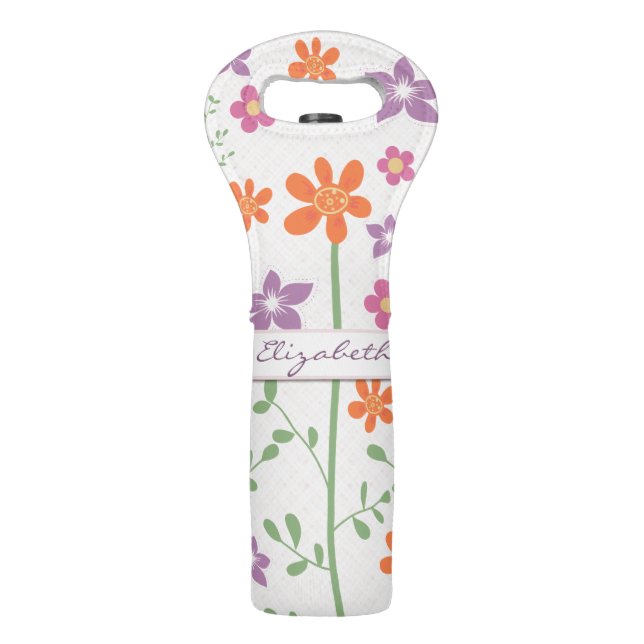 Chic Floral Pattern Design Monogram Wine Bag (Front)