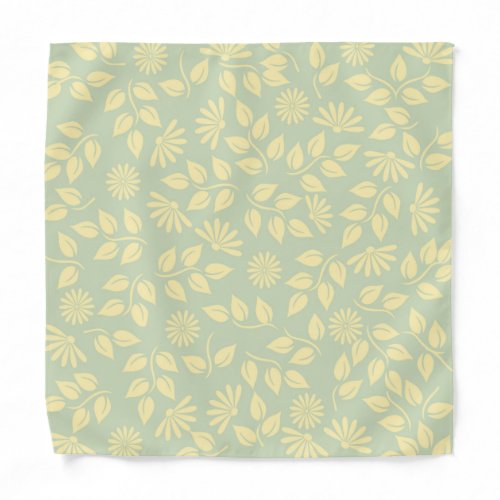 Chic Floral Pattern Leaves Daisies Pastel Green Bandana