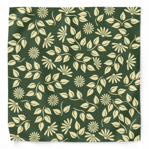 Chic Floral Pattern Pastel Leaves Daisies Green Bandana