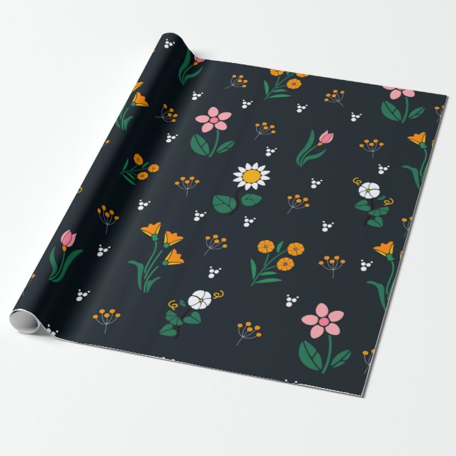 Chic floral pattern wrapping paper (Unrolled)