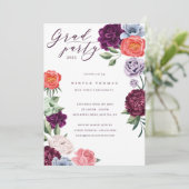 Chic Floral Peonies Rose Blossoms Graduation Party Invitation (Standing Front)